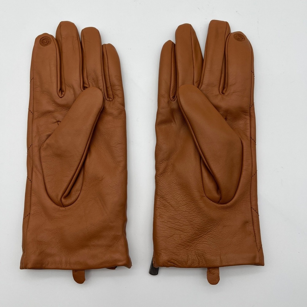 Chico's Gloves Women L/G Brown Leather Quilted Tech Friendly Zippered Moto Style - Picture 3 of 10